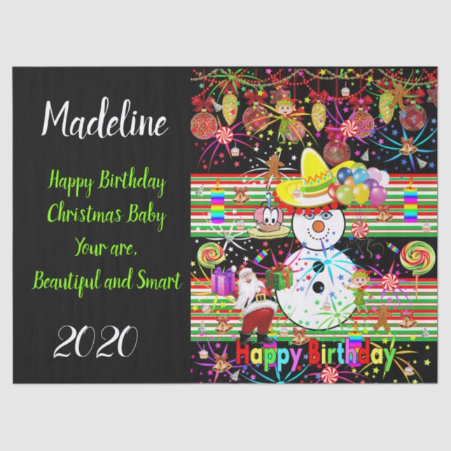 Happy Birthday Weihnachtszettel Seidenpapier (Vorderseite)