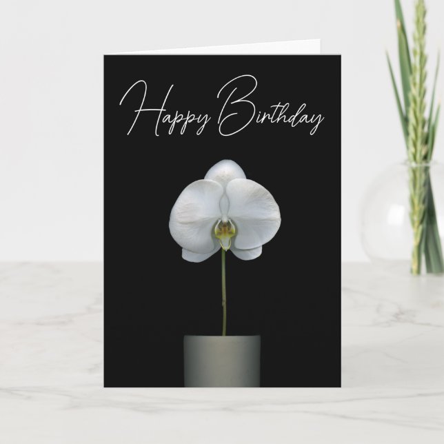 Happy Birthday | Weißorchid-Blume Karte (Vorderseite)
