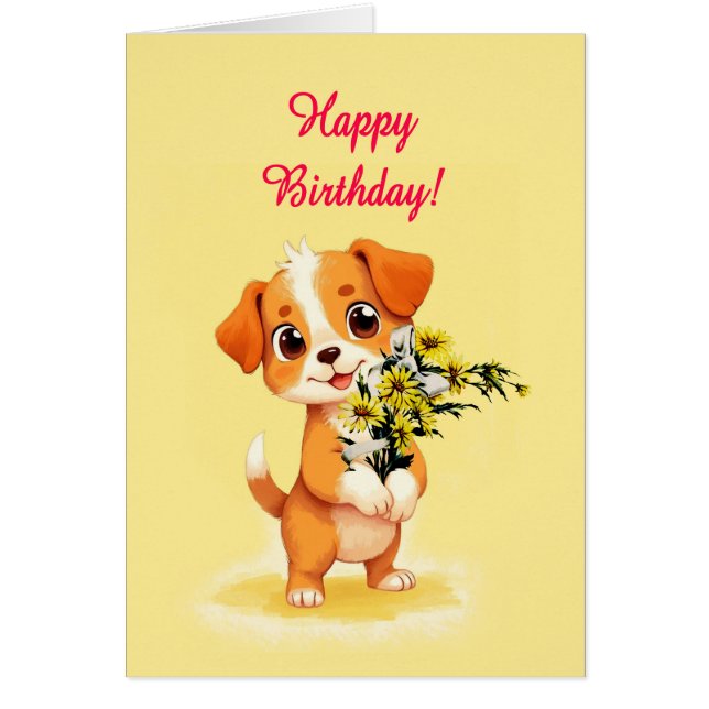 Happy Birthday Welpe und Blume (Vorne)