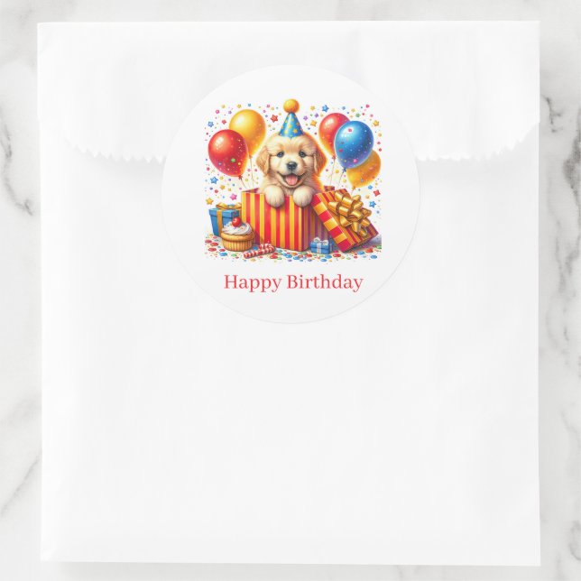 Happy Birthday Welpen Aufkleber (Tasche)