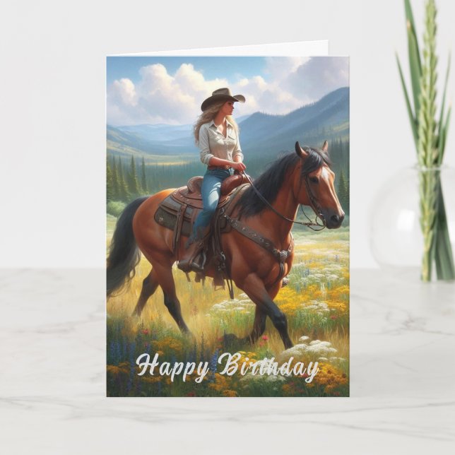Happy Birthday Western Cowgirl Grußkarte Karte (Vorderseite)