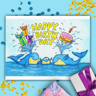 Happy Birthday Whales Postkarte