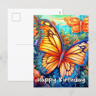 Happy Birthday Whimsical Butterfly Design Feiertagspostkarte