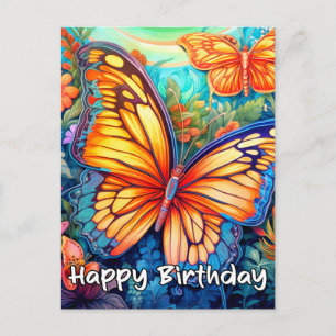 Happy Birthday Whimsical Butterfly Design Postkarte