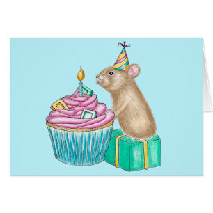 Happy Birthday Whimsical Cupcake Pika Illustration