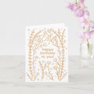 Happy Birthday Whimsical Floral Sketch Doodle Karte