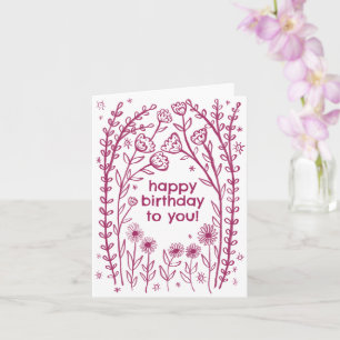 Happy Birthday Whimsical Floral Sketch Doodle Karte