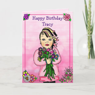 Happy Birthday Whimsical Girl mit Blume Karte