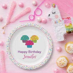 Happy Birthday Whimsical Mattiert Cupcake Pappteller