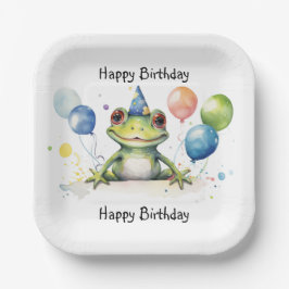 Happy Birthday Whimsical niedlicher Frosch mit Bal Pappteller