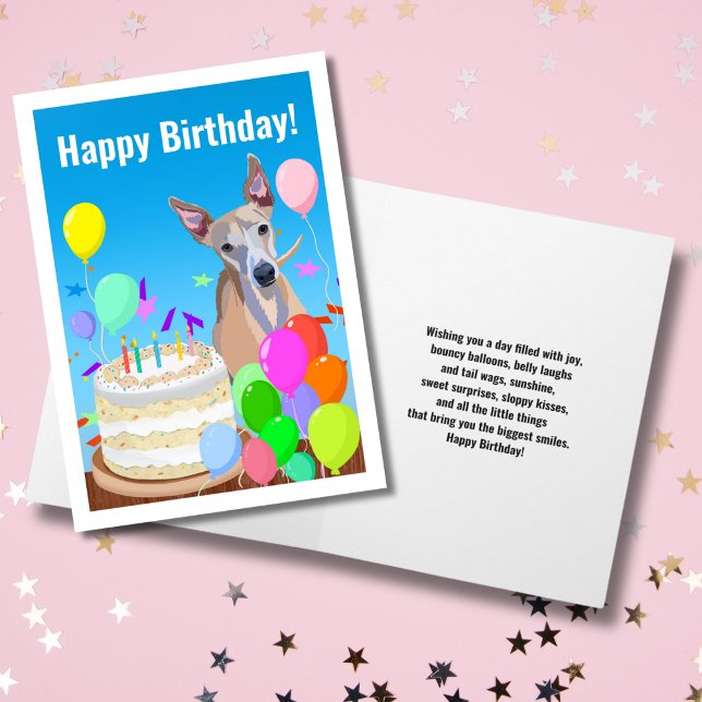 Happy Birthday Whippet mit Geburtstagskuchen Karte (Von Creator hochgeladen)