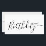 Happy Birthday White Black Modern Flat Card<br><div class="desc">Diese moderne und elegante Flachbild-Karte mit schwarzem Happy Birthday-Text auf der Vorderseite und auf der Rückseite personalisieren Sie ihn mit Ihrem Namen oder Familiennamen. Der Hintergrund ist weiß.</div>