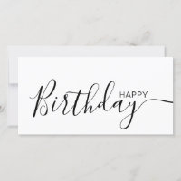Happy Birthday White Black Modern Flat Card