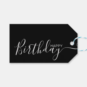 Happy Birthday White Black Modern Geschenkanhänger