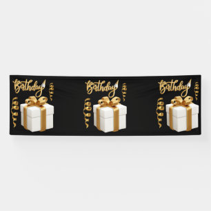 Happy Birthday White Gold 2.5x8 Vinyl Banner