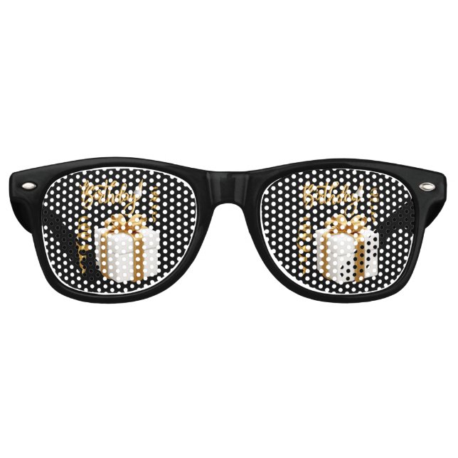 Happy Birthday White Gold Party Retro Sonnenbrille (Vorderseite)