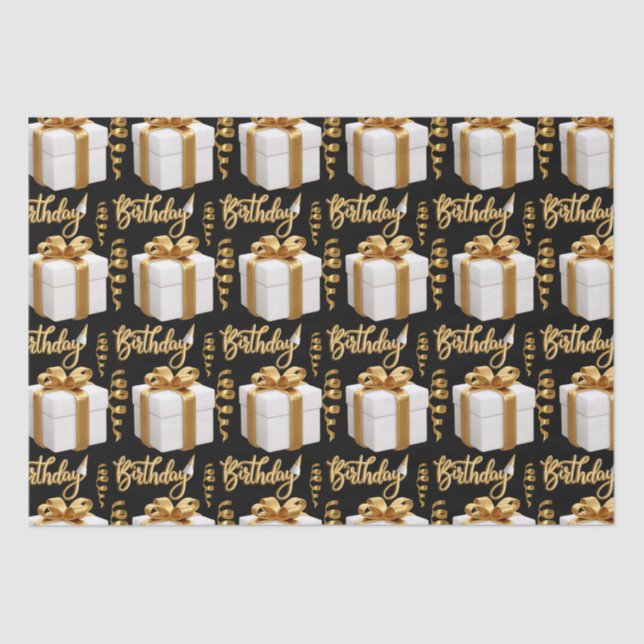 Happy Birthday White Gold Tissue Paper Seidenpapier (Vorderseite)