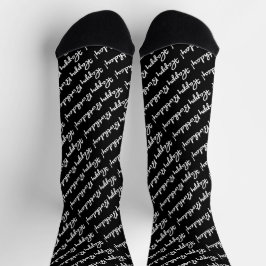 Happy Birthday! White on Black Script Socken