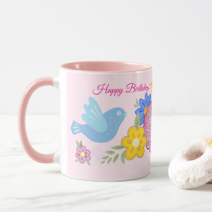 Happy Birthday Wild Blume Garden Birds Muster Tasse