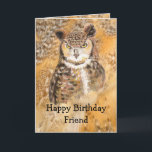 Happy Birthday Wild & Crazy Friend Wasserfarbe Owl Karte<br><div class="desc">Funny,  Birthday,  Great Horned Owl Wild & Crazy</div>