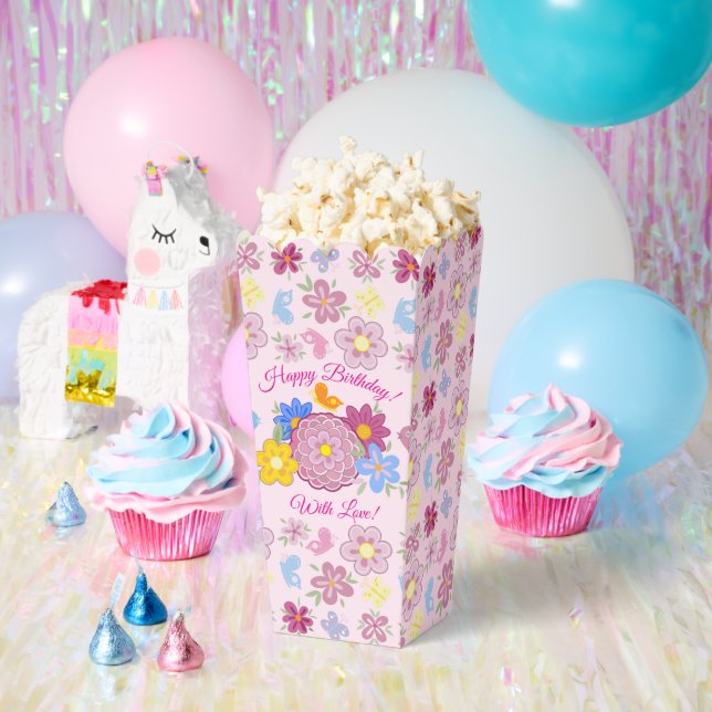 Happy Birthday Wild Flowers Garden Birds Pattern Geschenkschachtel (Party)