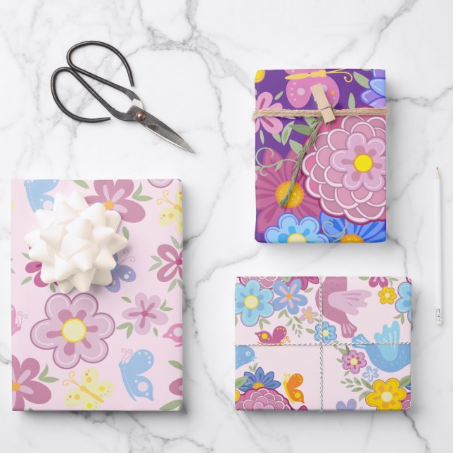 Happy Birthday Wild Flowers Garden Boho Pattern Geschenkpapier Set (Vorderseite)