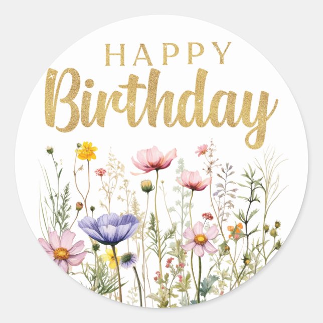 Happy Birthday Wildblume Simple Classic Sticker (Vorderseite)