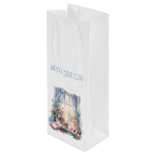 Happy Birthday Winter Blue Pink Viktorianische Fen Geschenktüte Für Weinflaschen