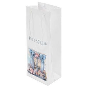 Happy Birthday Winter Blue Pink Viktorianische Fen Geschenktüte Für Weinflaschen