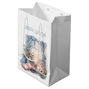 Happy Birthday Winter Blue Pink Viktorianische Fen Mittlere Geschenktüte