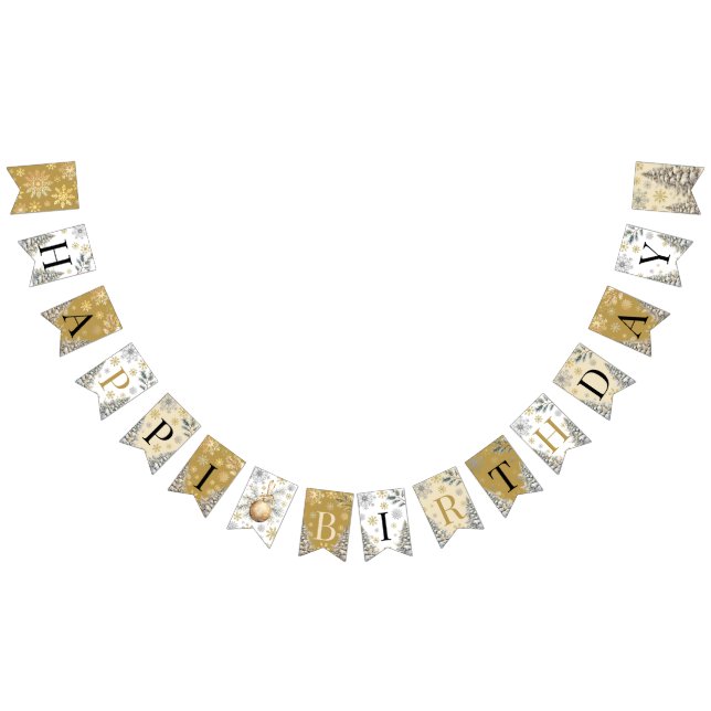 Happy Birthday Winter Wonderland Gold Wimpelkette (Alle)