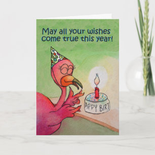 Happy Birthday Wish Whimsical Pink Flamingo Karte