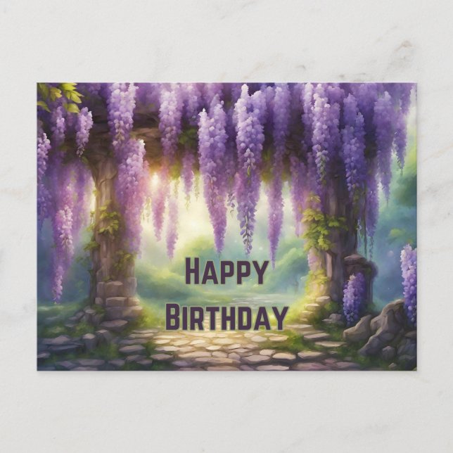 Happy Birthday Wisteria Blume Postkarte (Vorderseite)
