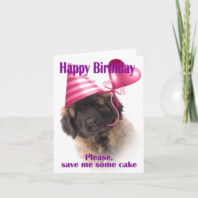 Happy birthday with a Leonberger puppy Karte (Vorderseite)