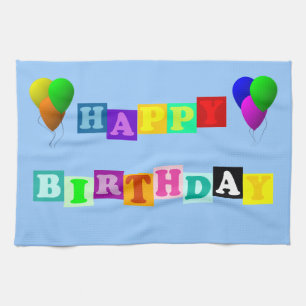 Happy Birthday with Balloons by Shirley Taylor Küchentuch