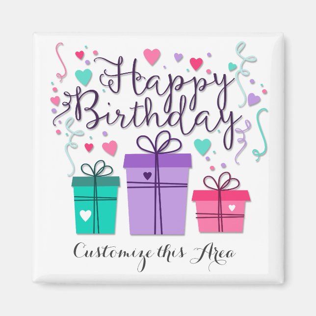 "Happy Birthday with Geschenkboxen" Anpassen Magnet (Vorne)