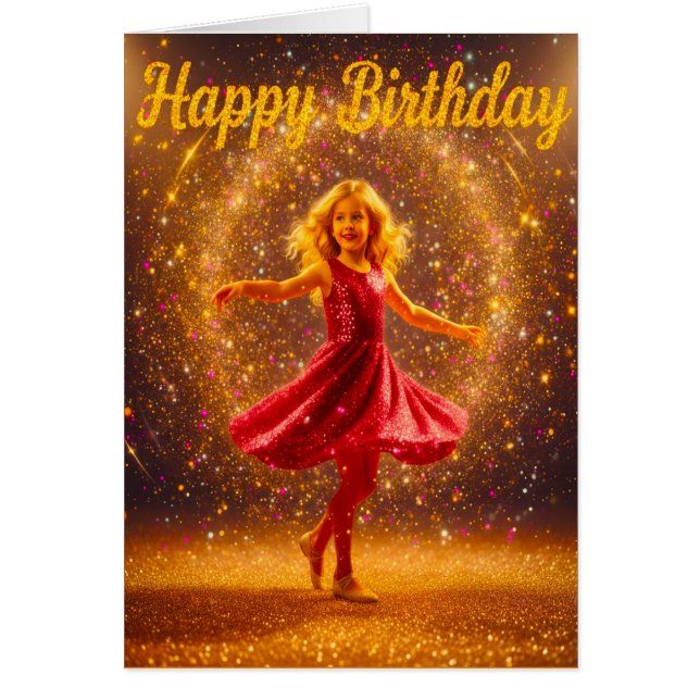 Happy Birthday with young dancing girl and glitter (Vorne)