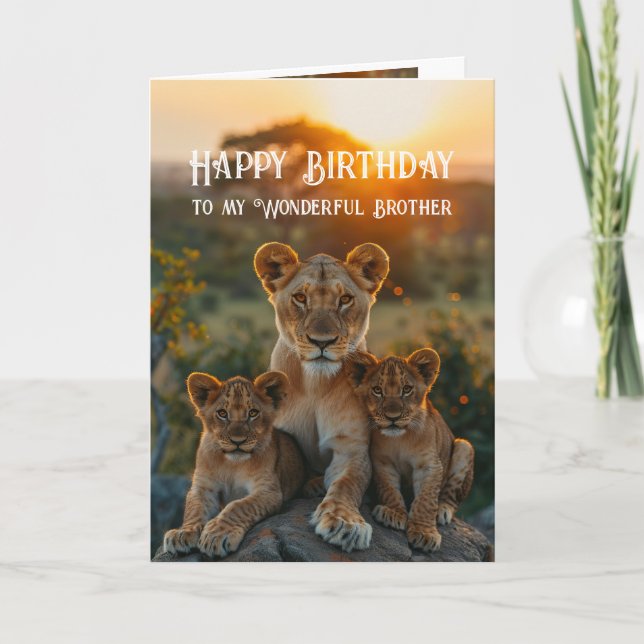 Happy Birthday Wonderful Brother Lion Animal Fun Karte (Vorderseite)