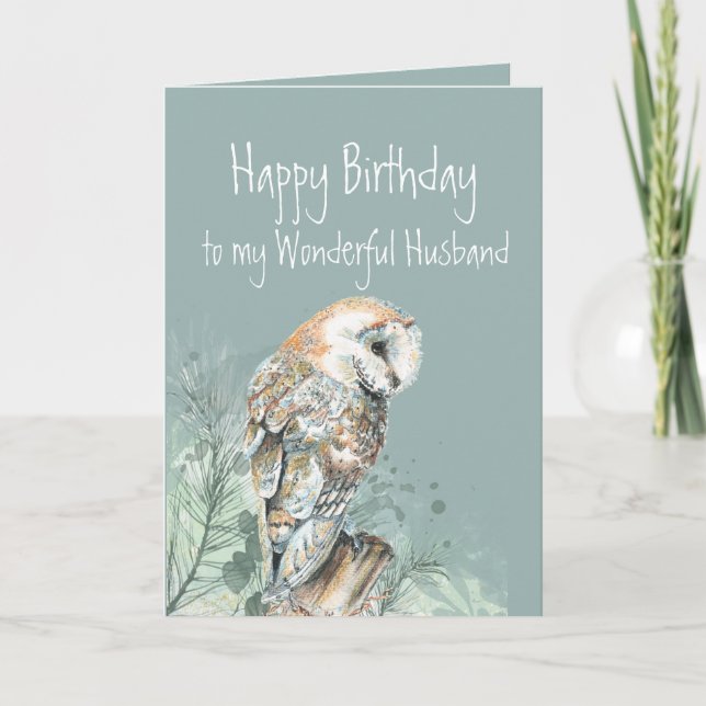 Happy Birthday Wonderful Huband Barn Owl Dankeskarte (Vorderseite)