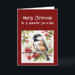 Happy Birthday Wonderful Son-in-law Chickadee Bird Feiertagskarte<br><div class="desc">Alles Gute zum Geburtstag Wunderbar Schwiegereltern mit niedlichem Chickadevogel,  der Beeren frisst</div>
