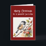 Happy Birthday Wonderful Son-in-law Chickadee Bird Feiertagskarte<br><div class="desc">Alles Gute zum Geburtstag Wunderbar Schwiegereltern mit niedlichem Chickadevogel,  der Beeren frisst</div>