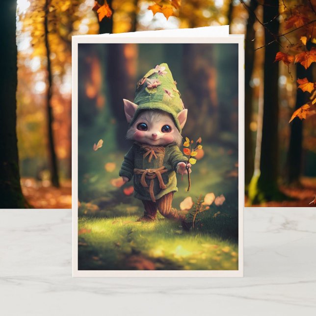 Happy Birthday Woodland Elf Personalize Name Karte (Von Creator hochgeladen)