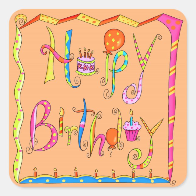 Happy Birthday Word Art Ballon Cake Sticker (Vorderseite)