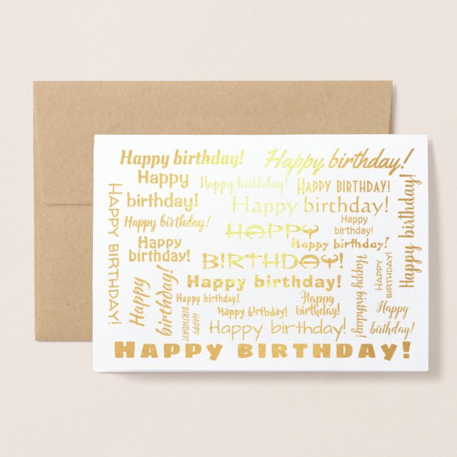 Happy Birthday Word Cloud Typografy Folienkarte (Vorderseite mit Umschlag)