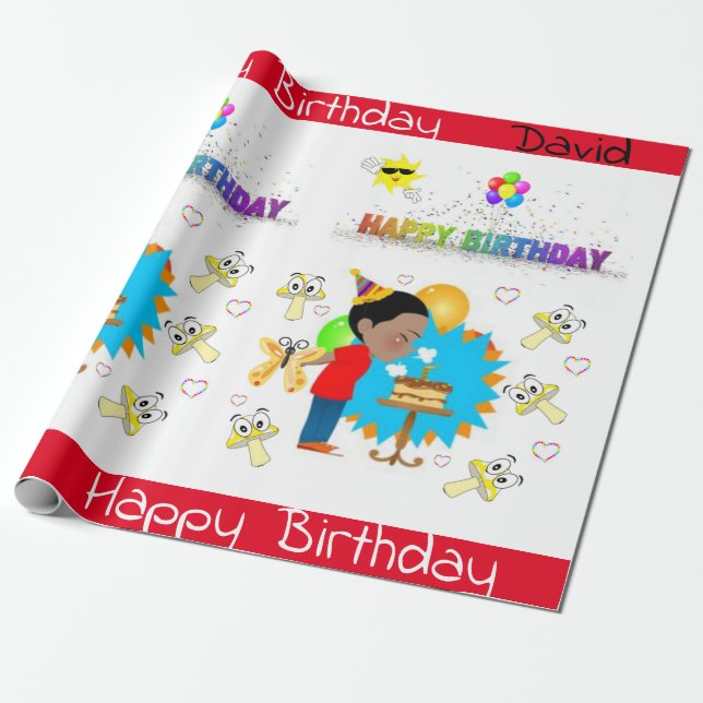 Happy Birthday Wrapping Paper African Boy Mushroom Geschenkpapier (Ungerollt)