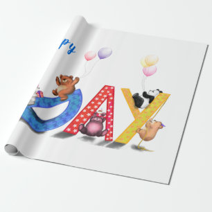 Happy Birthday Wrapping Paper Baby Bears Party Geschenkpapier