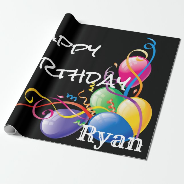 Happy Birthday Wrapping Paper Balloons Black Geschenkpapier (Ungerollt)