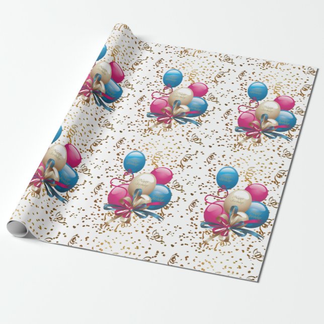 Happy Birthday Wrapping Paper Balloons Geschenkpapier (Ungerollt)