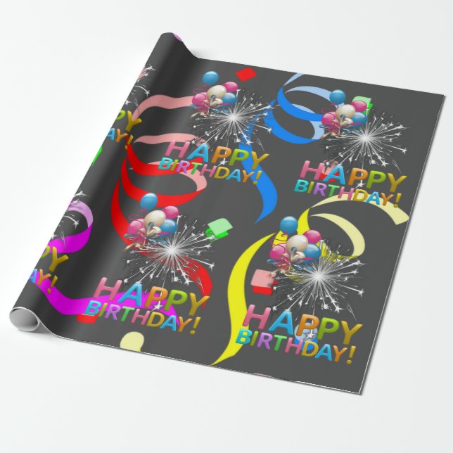 Happy Birthday Wrapping Paper Confetti Geschenkpapier (Ungerollt)