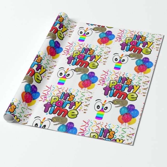 Happy Birthday Wrapping Paper Es ist Party Time Geschenkpapier (Ungerollt)
